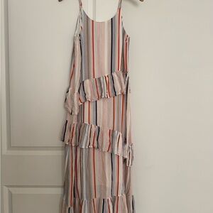PINCH boutique women’s ruffle detail striped sun tank midi dress size small 4 6